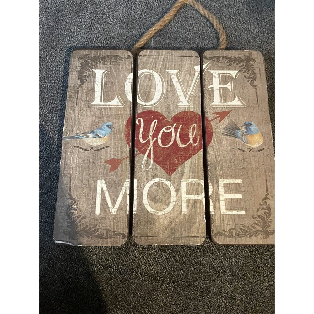 Love You More Sign Hand Painted Wood Sign Wall Decor Birds / Heart
